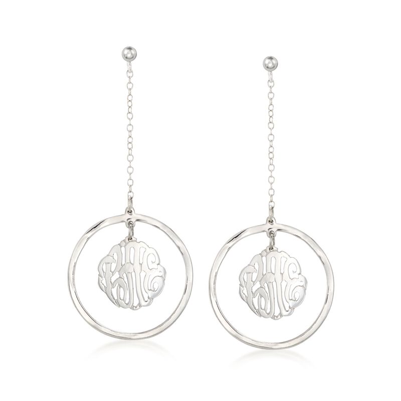 Sterling Silver Personalized Monogram Center Drop Earrings image number 0