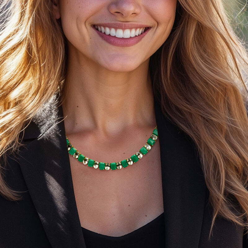 40.00 ct. t.w. Emerald and 30.00 ct. t.w. Prasiolite Necklace in 18kt Gold Over Sterling. 18&quot; image number 0