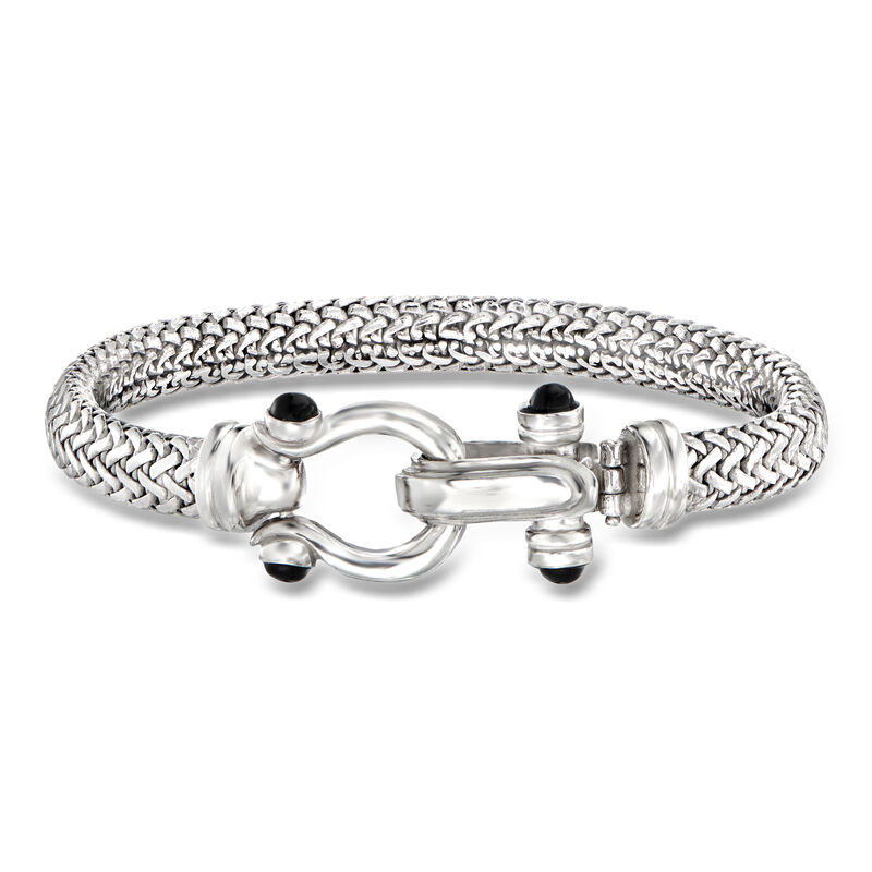 Italian Sterling Silver Horsebit Bracelet with Black Onyx image number 0