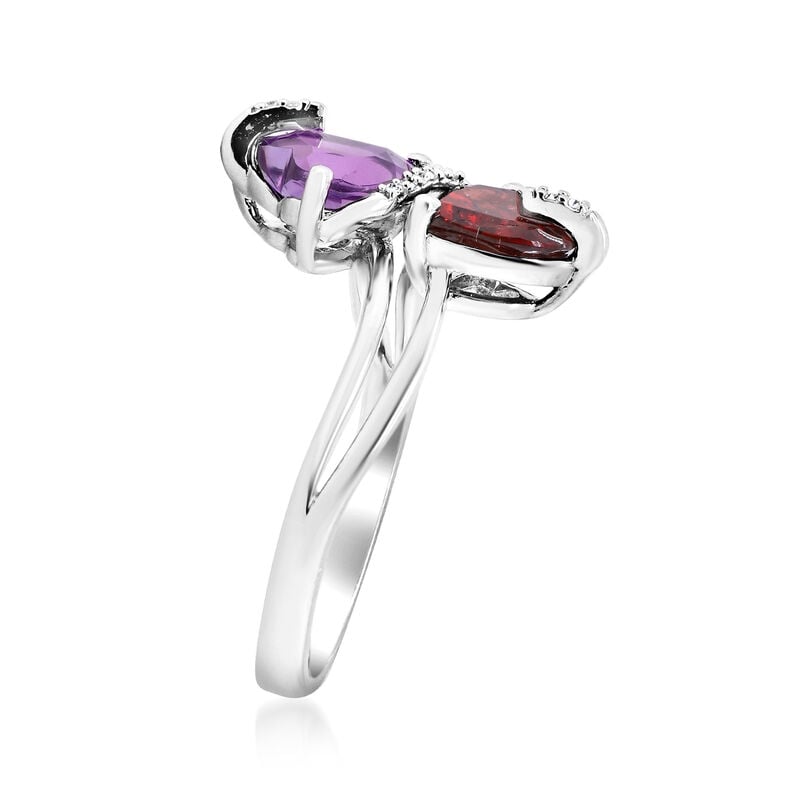 1.20 Carat Garnet and 1.10 Carat Amethyst Double-Heart Ring with White Sapphires in Sterling Silver image number 1