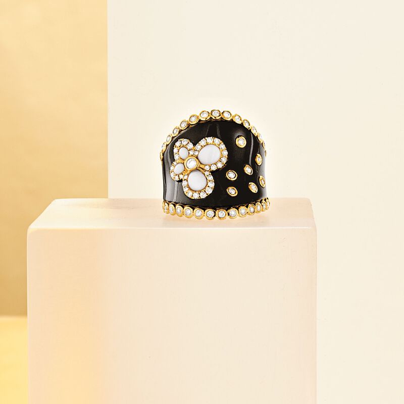 Black Onyx and White Agate Ring with Black Enamel and .70 ct. t.w. Diamonds in 18kt Yellow Gold image number 3