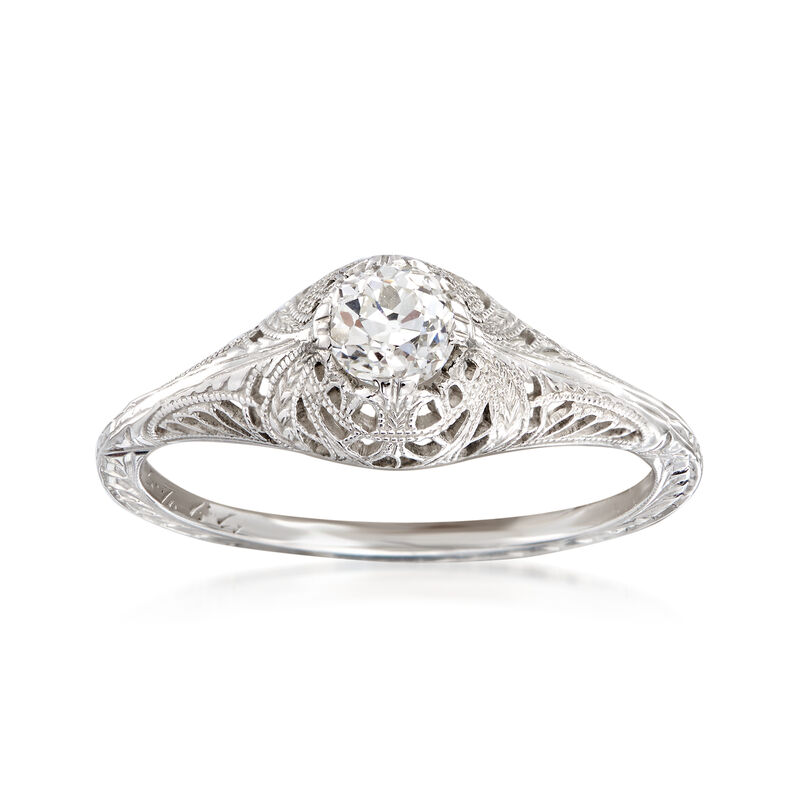 C. 1950 Vintage .40 Carat Diamond Milgrain Ring in 18kt White Gold. Size 7.5 image number 0