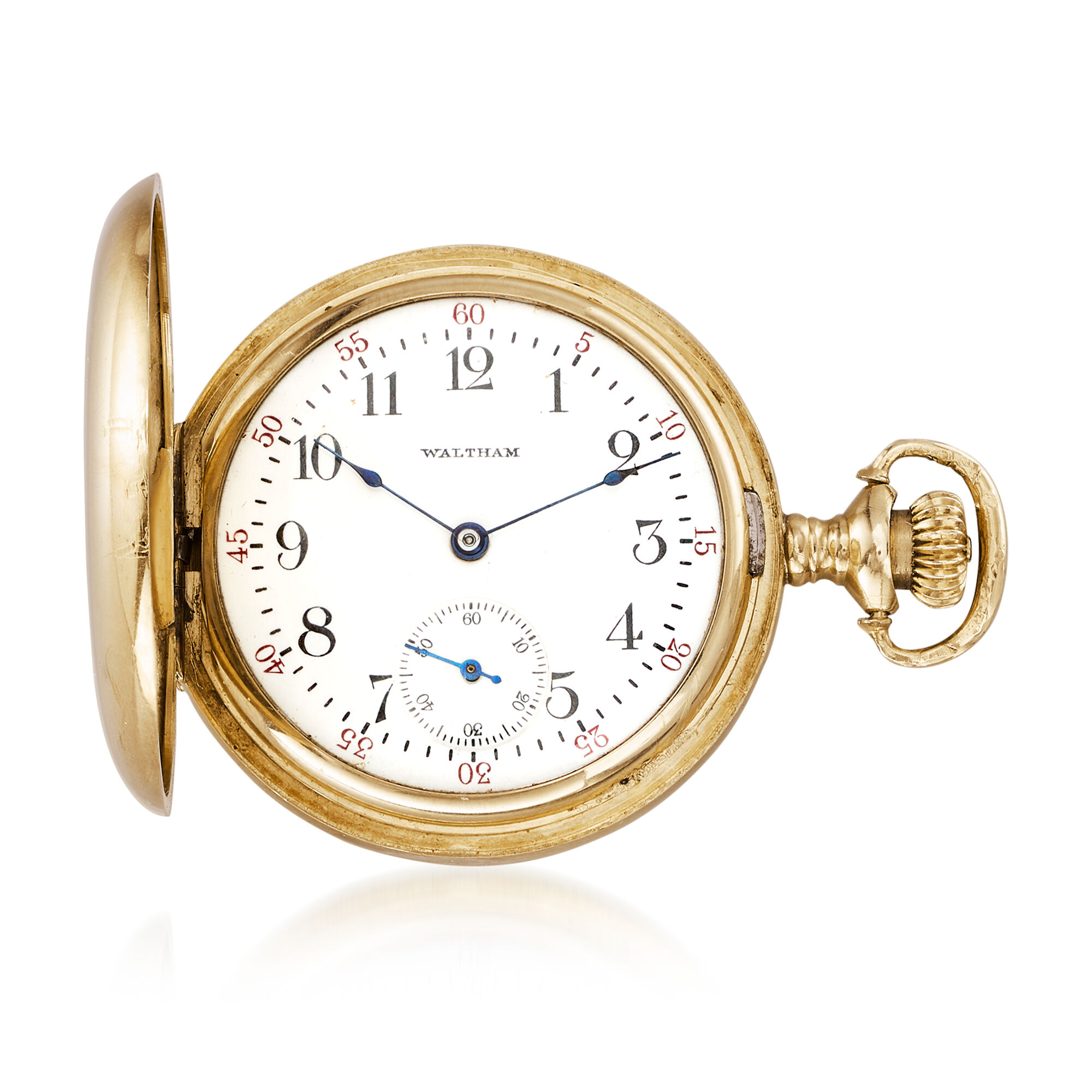 C. 1910 Vintage Waltham .15 Carat Diamond Mechanical Pocket Watch in 14kt Yellow Gold