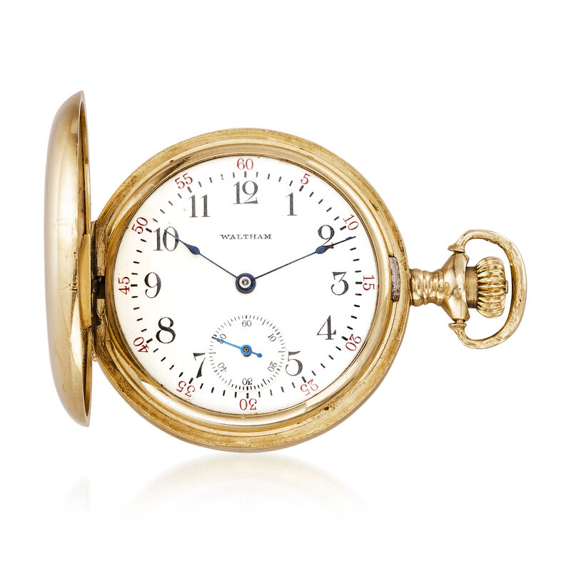C. 1910 Vintage Waltham .15 Carat Diamond Mechanical Pocket Watch in 14kt Yellow Gold image number 1