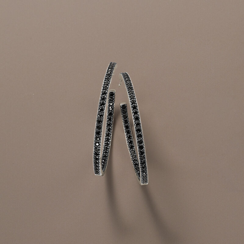 2.70 ct. t.w. Black Spinel Inside-Outside Hoop Earrings in Sterling Silver. 1 5/8&quot; image number 4