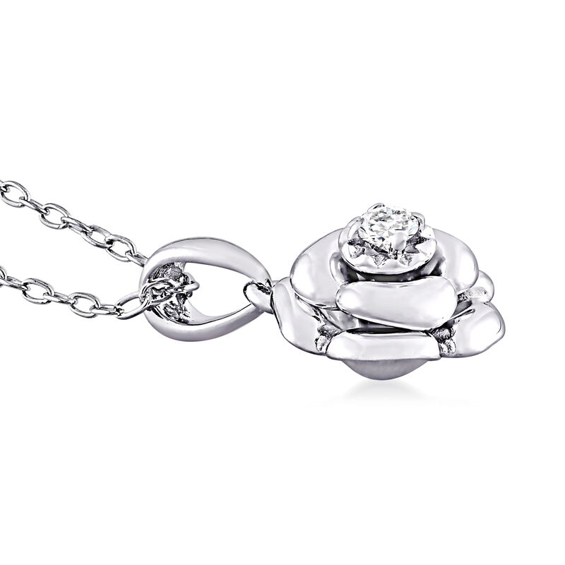 Diamond-Accented Rose Pendant Necklace in Sterling Silver. 18" image number 1