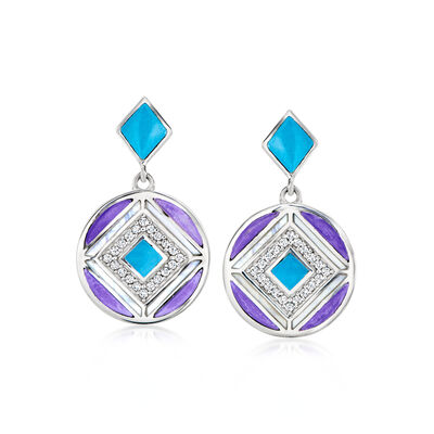 Mother-of-Pearl and 4.23 ct. t.w. Multi-Gemstone Disc Drop Earrings in Sterling Silver