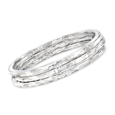 Italian Sterling Silver Jewelry Set: Three Hammered Bangle Bracelets