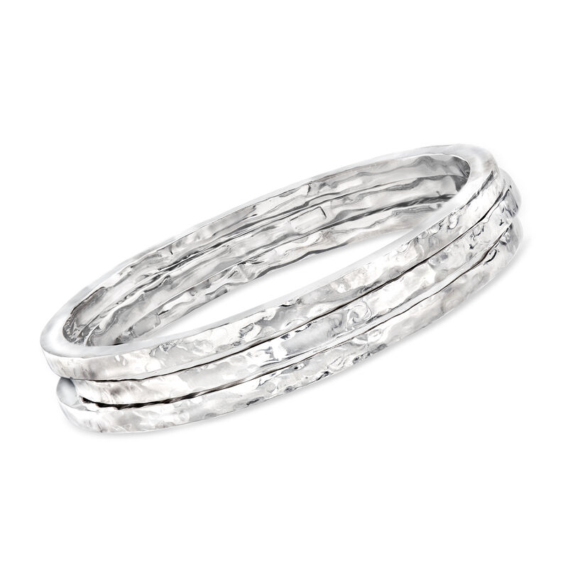 Italian Sterling Silver Jewelry Set: Three Hammered Bangle Bracelets image number 0