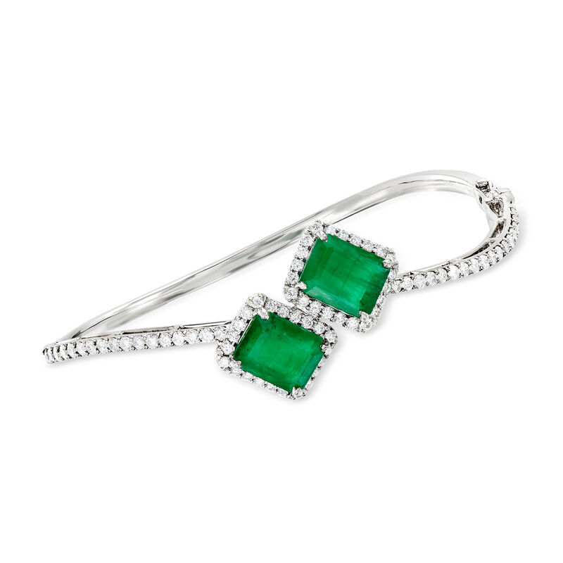 5.75 ct. t.w. Emerald and 1.60 ct. t.w. Diamond Bangle Bracelet in 18kt White Gold image number 0