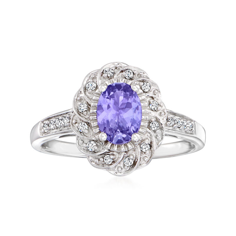 .70 Carat Tanzanite and .12 ct. t.w. Diamond Ring in Sterling Silver. Size 8 image number 0
