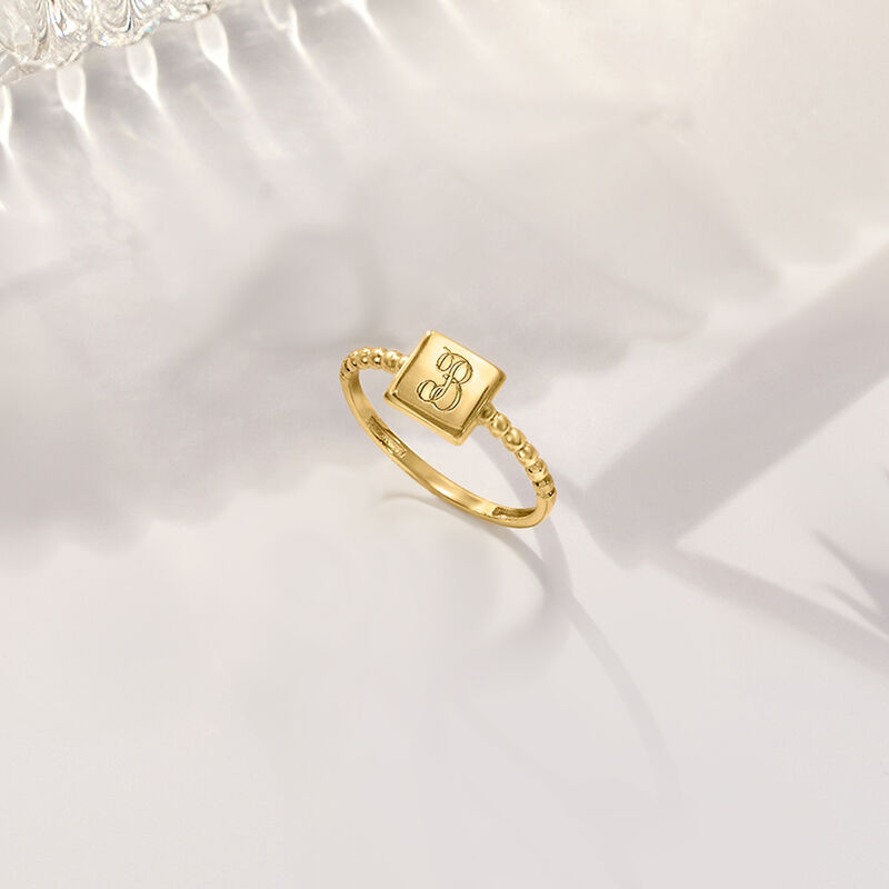 14kt Yellow Gold Personalized Square Beaded Ring image number 3