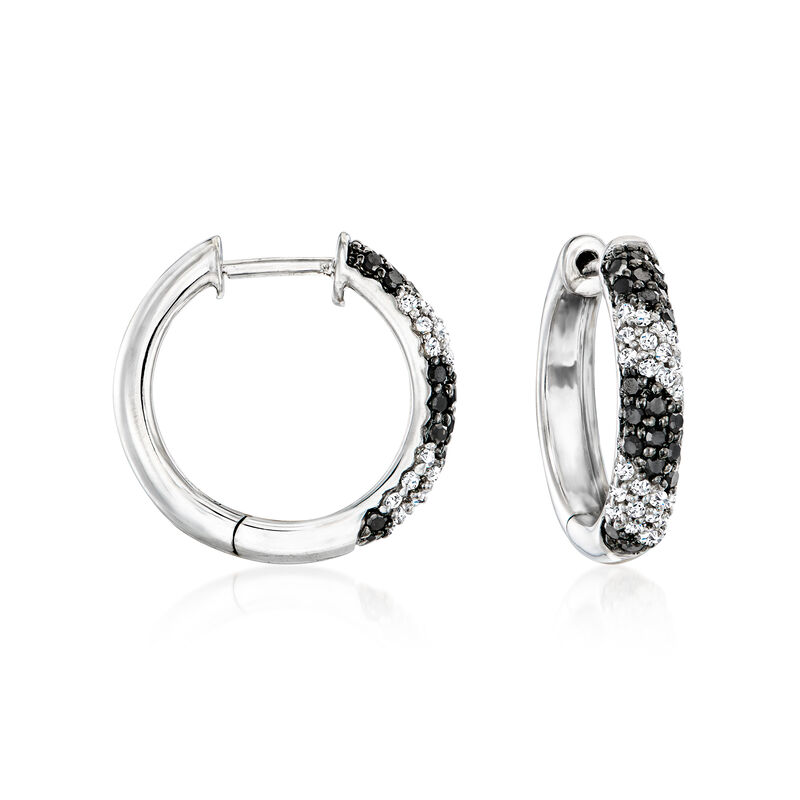 .50 ct. t.w. Black and White Diamond Striped Hoop Earrings in Sterling Silver. 1/2" image number 0