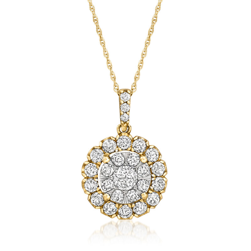 C. 1990 Vintage .65 ct. t.w. Diamond Cluster Pendant Necklace in 10kt Yellow Gold. 18&quot; image number 0