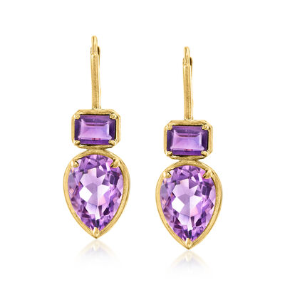 11.00 ct. t.w. Amethyst Drop Earrings in 18kt Gold Over Sterling