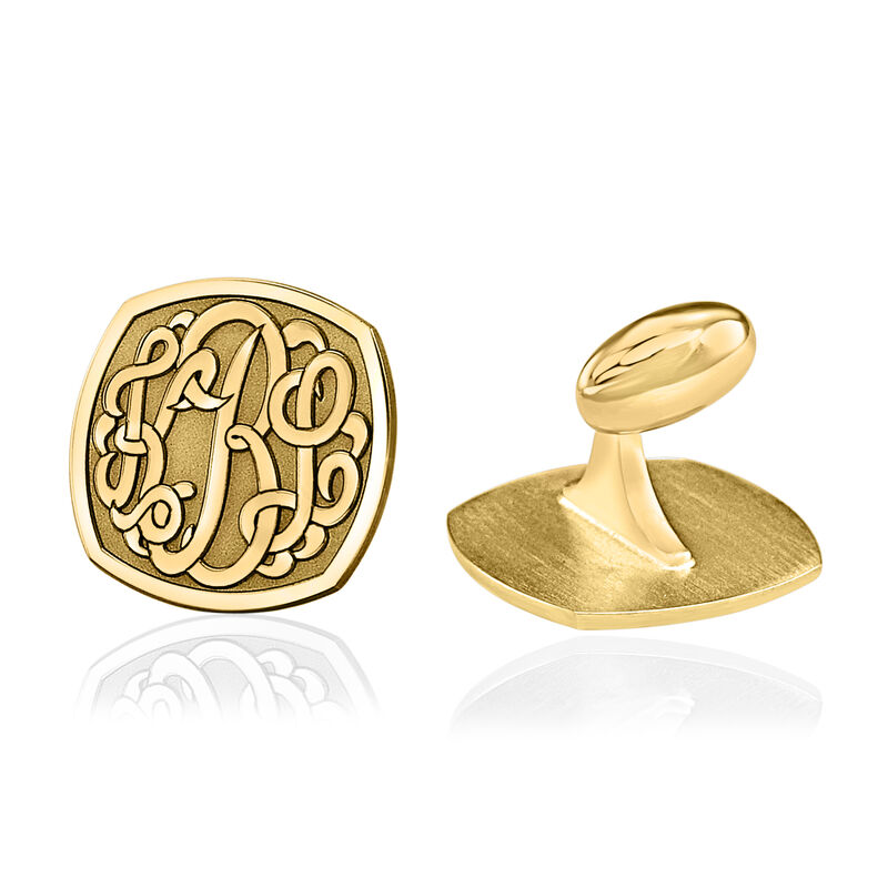 24kt Gold Over Sterling Personalized Monogram Cushion-Shaped Cuff Links  image number 0