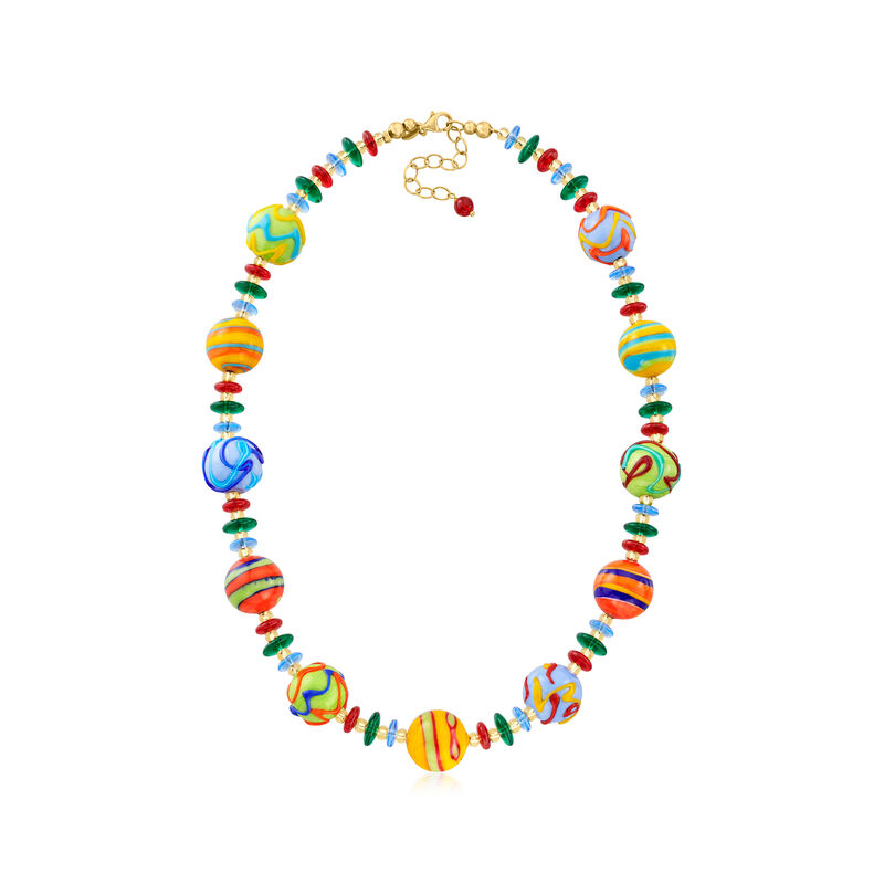 Italian Multicolored Murano Glass Bead Necklace with 18kt Gold Over Sterling image number 2