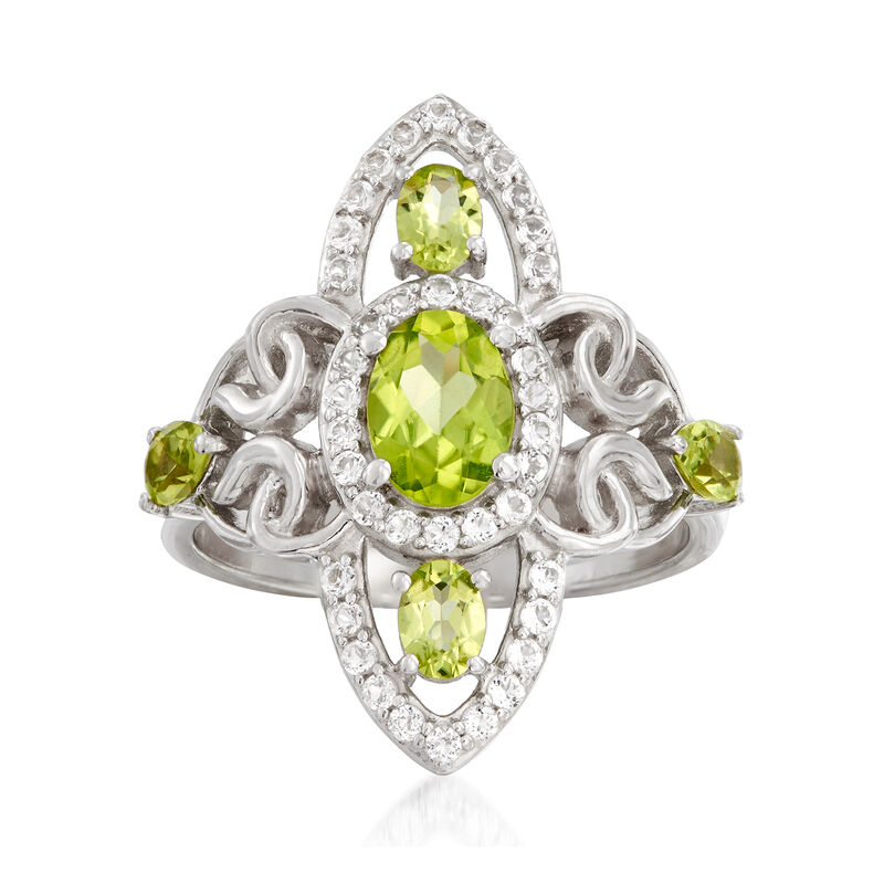 1.20 ct. t.w. Peridot and .30 ct. t.w. White Topaz Ring in Sterling Silver image number 0