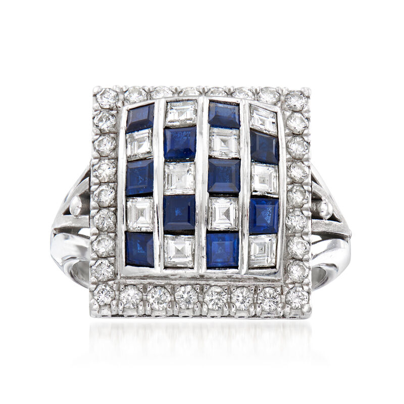 C. 1950 Vintage .95 ct. t.w. Diamond and .82 ct. t.w. Sapphire Checkerboard Ring in Platinum. Size 6.5 image number 0