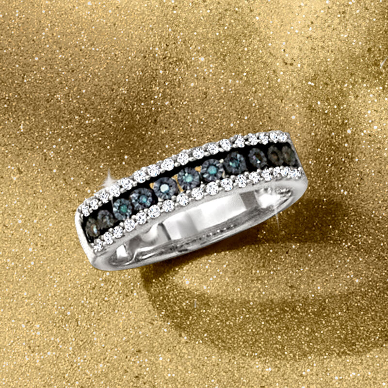 .25 ct. t.w. White and Blue Diamond Three-Row Ring in Sterling Silver image number 3