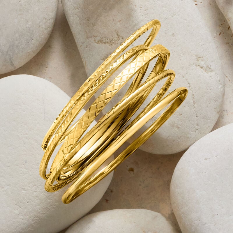 18kt Gold Over Sterling Jewelry Set: Five Bangle Bracelets image number 2