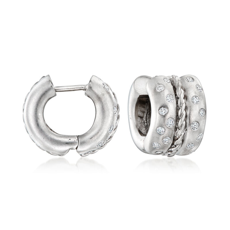 C. 1980 Vintage .34 ct. t.w. Diamond Hoop Earrings in 14kt White Gold. 1/2" image number 0