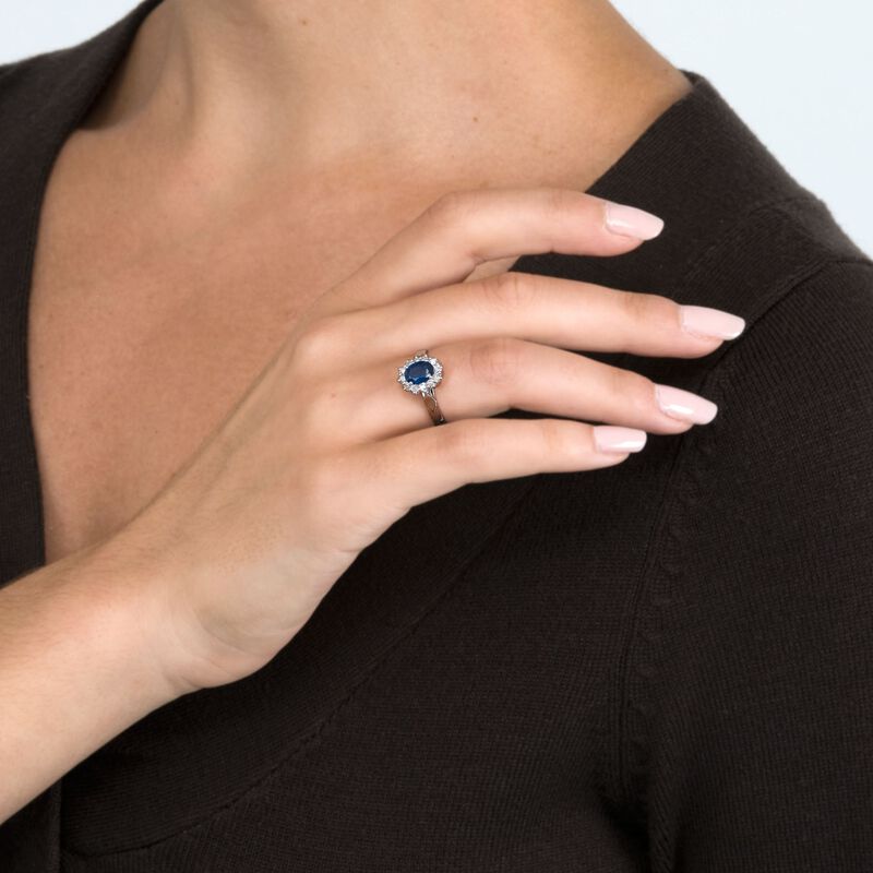 1.00 Carat Sapphire and .10 ct. t.w. Diamond Ring in 14kt White Gold image number 2