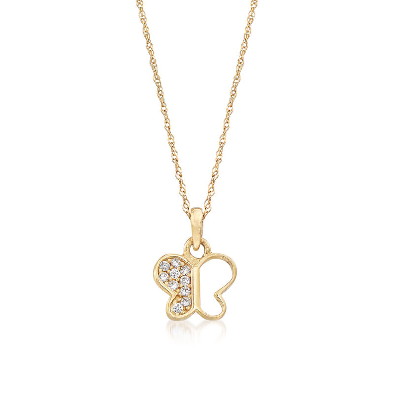 .80 ct. t.w. CZ Children's Jewelry Set: Butterfly Necklace, Earrings and Ring in 14kt Yellow Gold image number 2