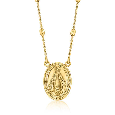 Italian 18kt Gold Over Sterling Miraculous Medal Bead Station Necklace