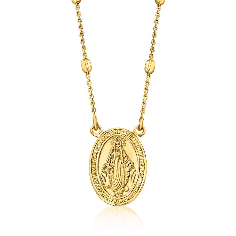 Italian 18kt Gold Over Sterling Miraculous Medal Bead Station Necklace image number 0