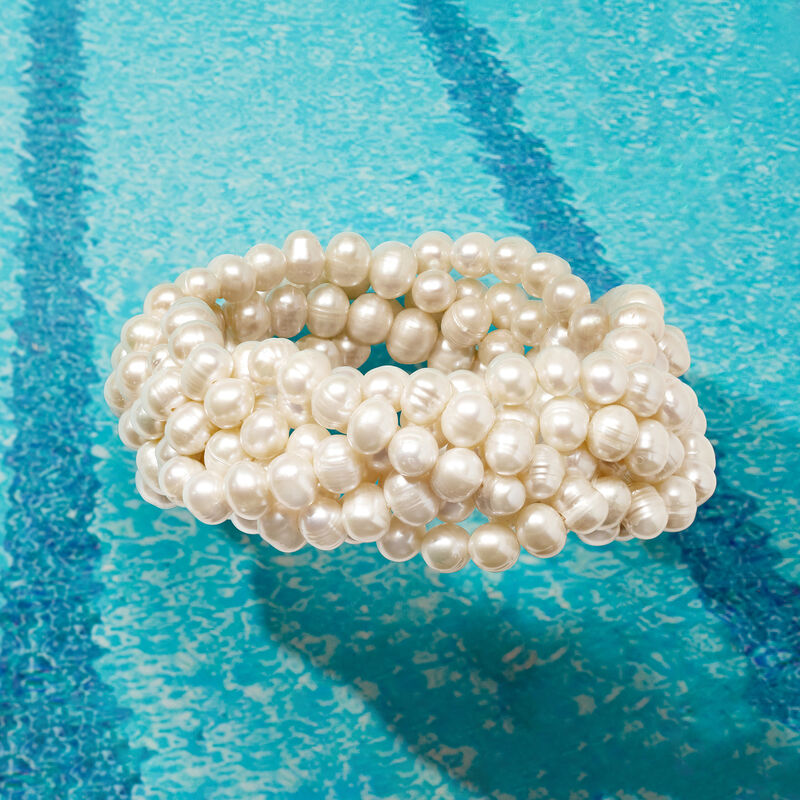 6-7mm Cultured Pearl Braided Stretch Bracelet image number 2