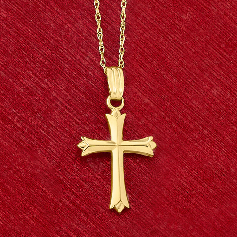 Child's 14kt Yellow Gold Cross Pendant Necklace. 15&quot; image number 1