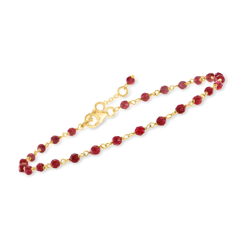 5.75 ct. t.w. Red Quartz Anklet in 18kt Gold Over Sterling image number 2