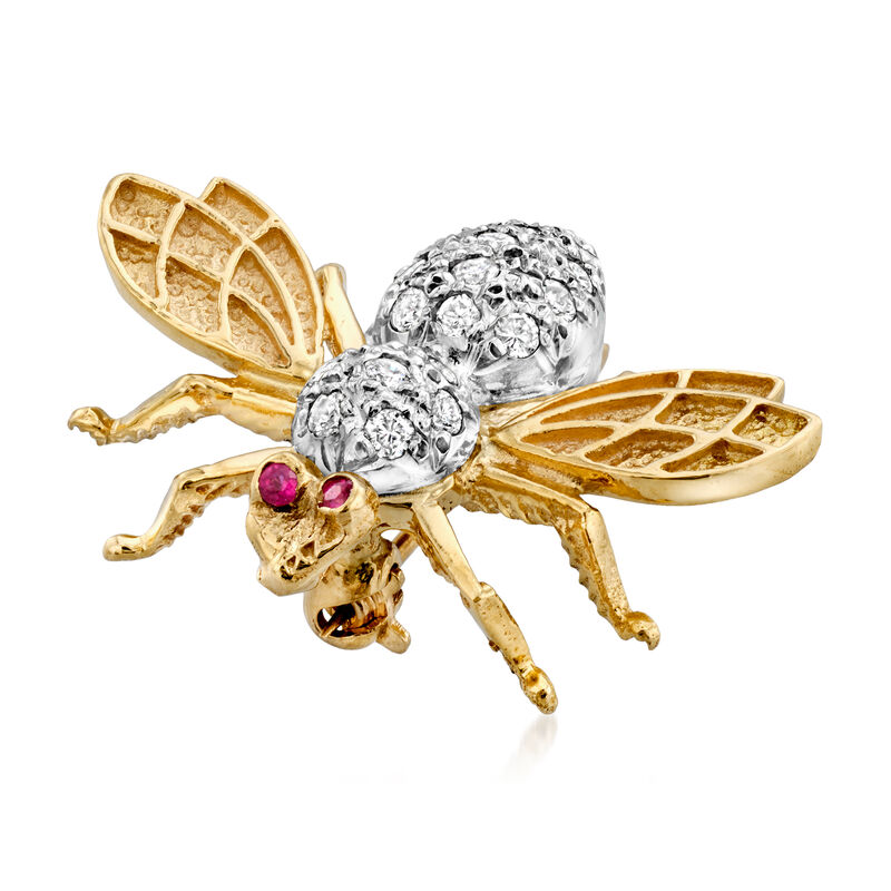 C. 1980 Vintage .30 ct. t.w. Diamond Bumblebee Pin with Rubies in 14kt Two-Tone Gold  image number 2