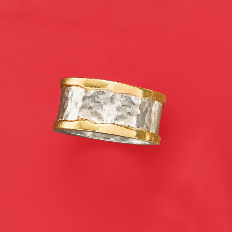 Sterling Silver and 14kt Yellow Gold Hammered Ring image number 3
