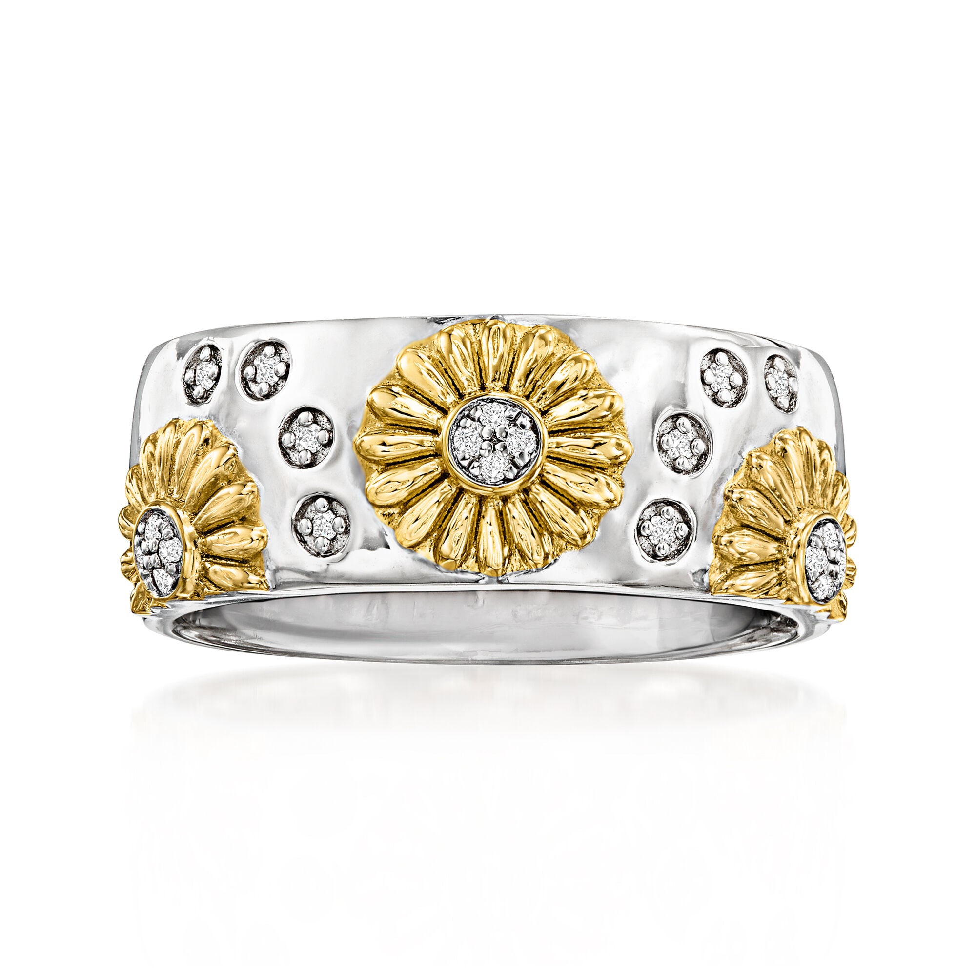 Diamond Sunflower Ring in Sterling Silver and 18kt Gold Over