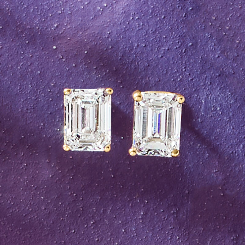 3.00 ct. t.w. Emerald-Cut Lab-Grown Diamond Stud Earrings in 14kt Yellow Gold image number 3