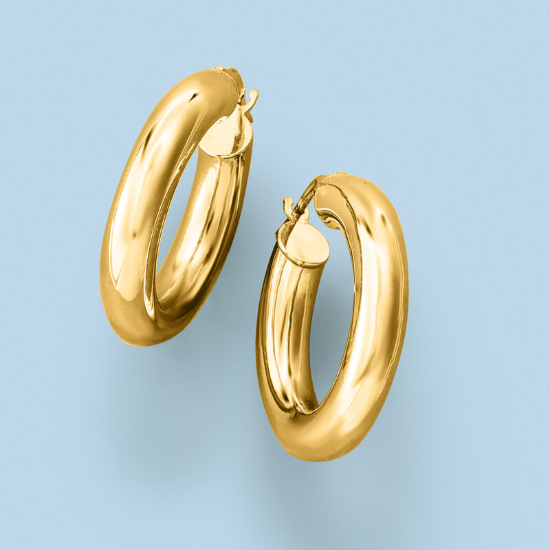 Italian 4.75mm 14kt Yellow Gold Hoop Earrings. 1&quot; image number 3