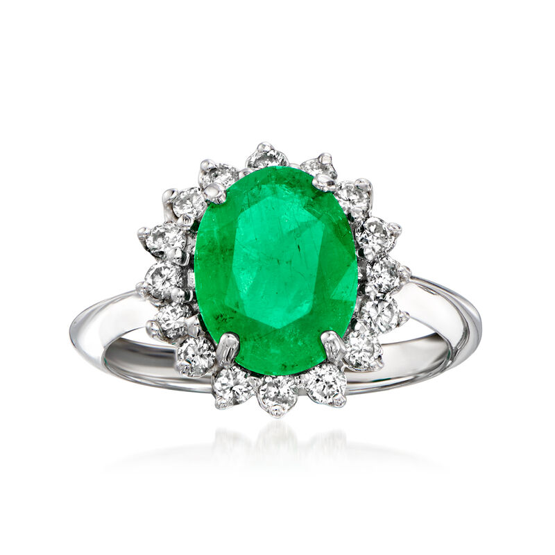 C. 1990 Vintage 2.52 Carat Emerald and .50 ct. t.w. Diamond Ring in 14kt White Gold. Size 5.5 image number 0