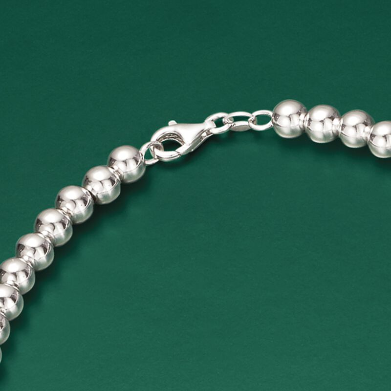 Italian 6-14mm Sterling Silver Bead Graduated Necklace image number 3