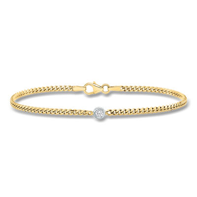 Italian .10 Carat Diamond Curb-Link Bracelet in 14kt Two-Tone Gold