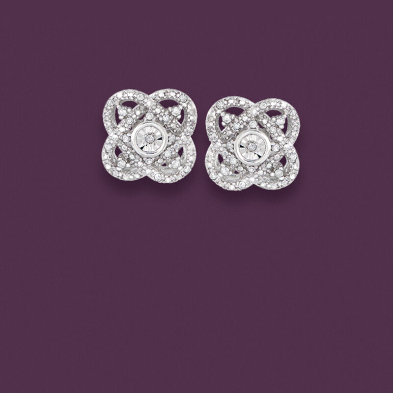 .10 ct. t.w. Diamond Flower Earrings in Sterling Silver image number 2