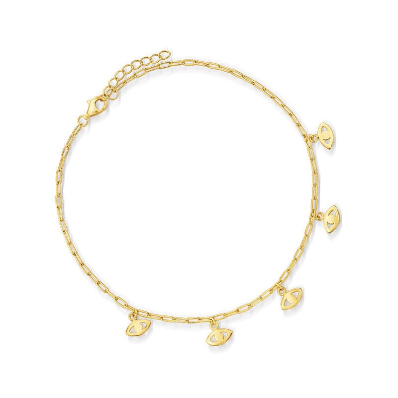 18kt Gold Over Sterling Paper Clip Link Evil Eye Anklet image number 0