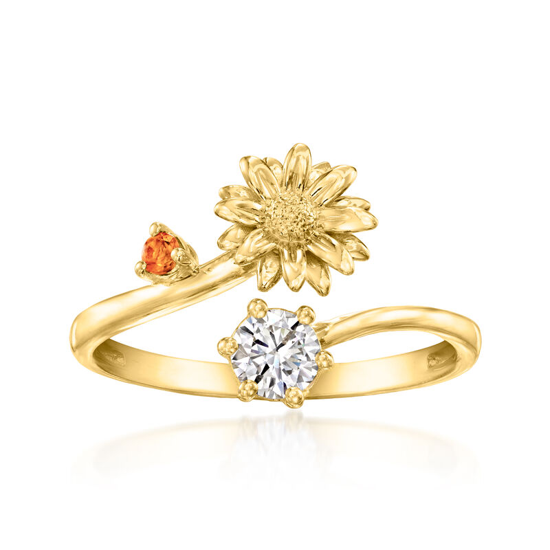 Daisy Flower/April Birthstone Ring with Single Citrine and .25 Carat Lab-Grown Diamond in 18kt Gold Over Sterling image number 0