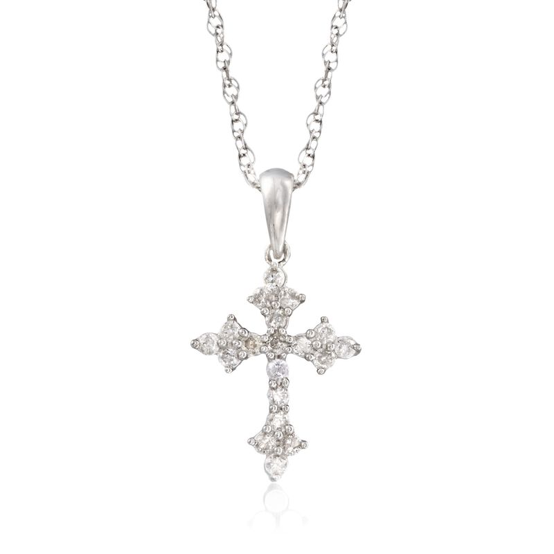 .25 ct. t.w. Diamond Budded Cross Pendant Necklace in Sterling Silver. 18&quot; image number 1