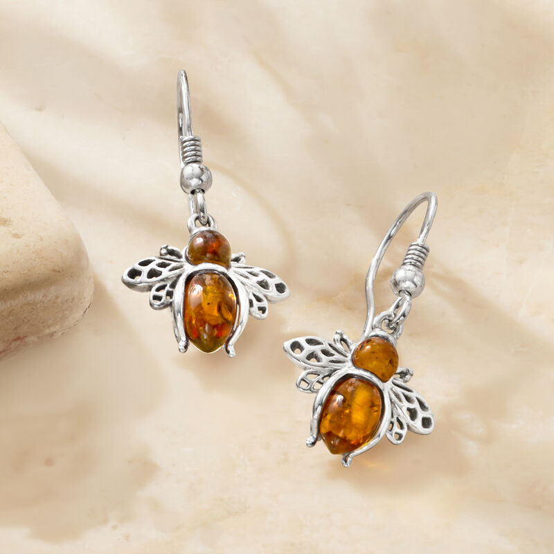 Amber Bumblebee Drop Earrings in Sterling Silver  image number 5