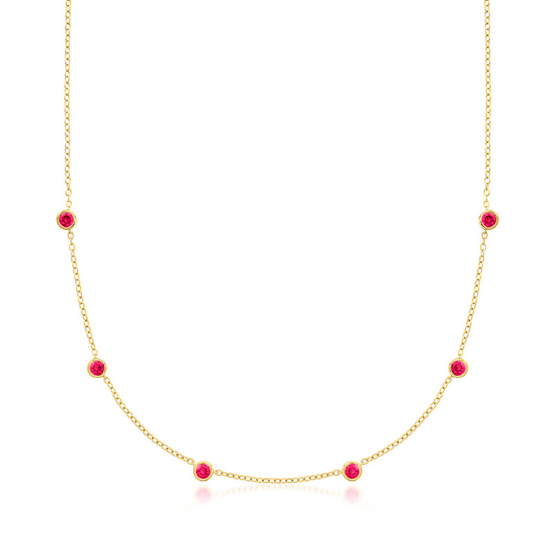 .80 ct. t.w. Bezel-Set Lab-Grown Ruby Station Necklace in 18kt Gold Vermeil. 16&quot; image number 1