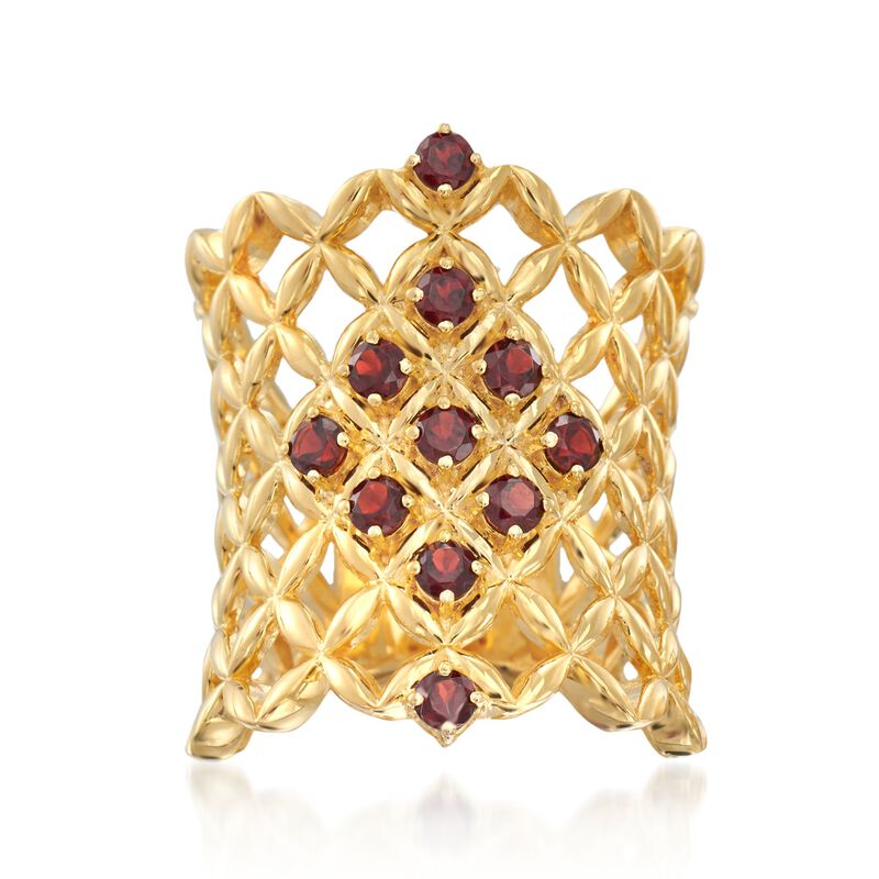 .80 ct. t.w. Burgundy Garnet Latticework Ring in 18kt Gold Over Sterling image number 0