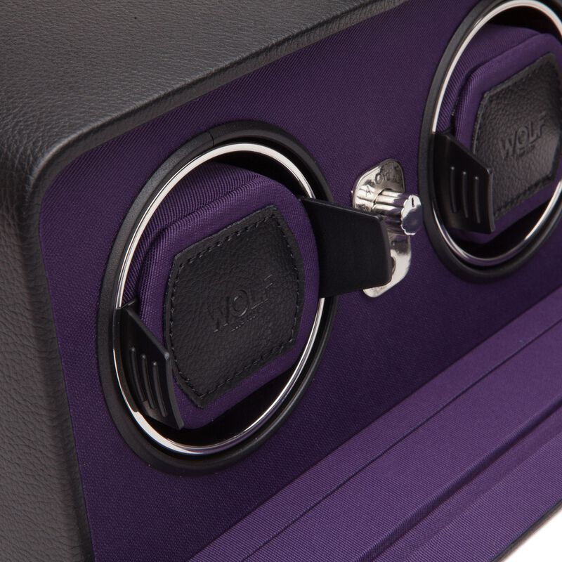 &quot;Windsor&quot; Black and Purple Double Watch Winder with Cover by Wolf Designs image number 3