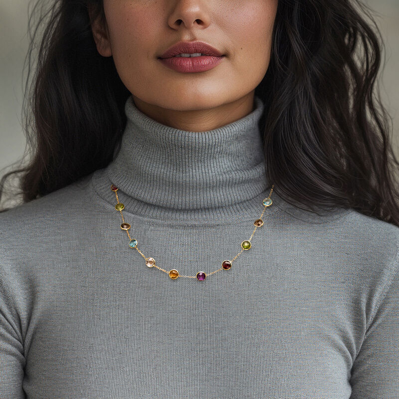 16.30 ct. t.w. Bezel-Set Multi-Gemstone Station Necklace in 14kt Yellow Gold. 18" image number 0